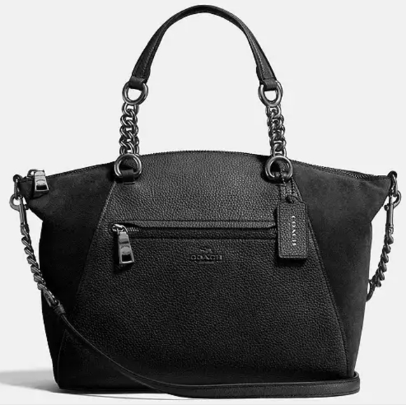 Coach Handbags - Coach Chain Prairie Satchel Bag in Black Leather / Suede